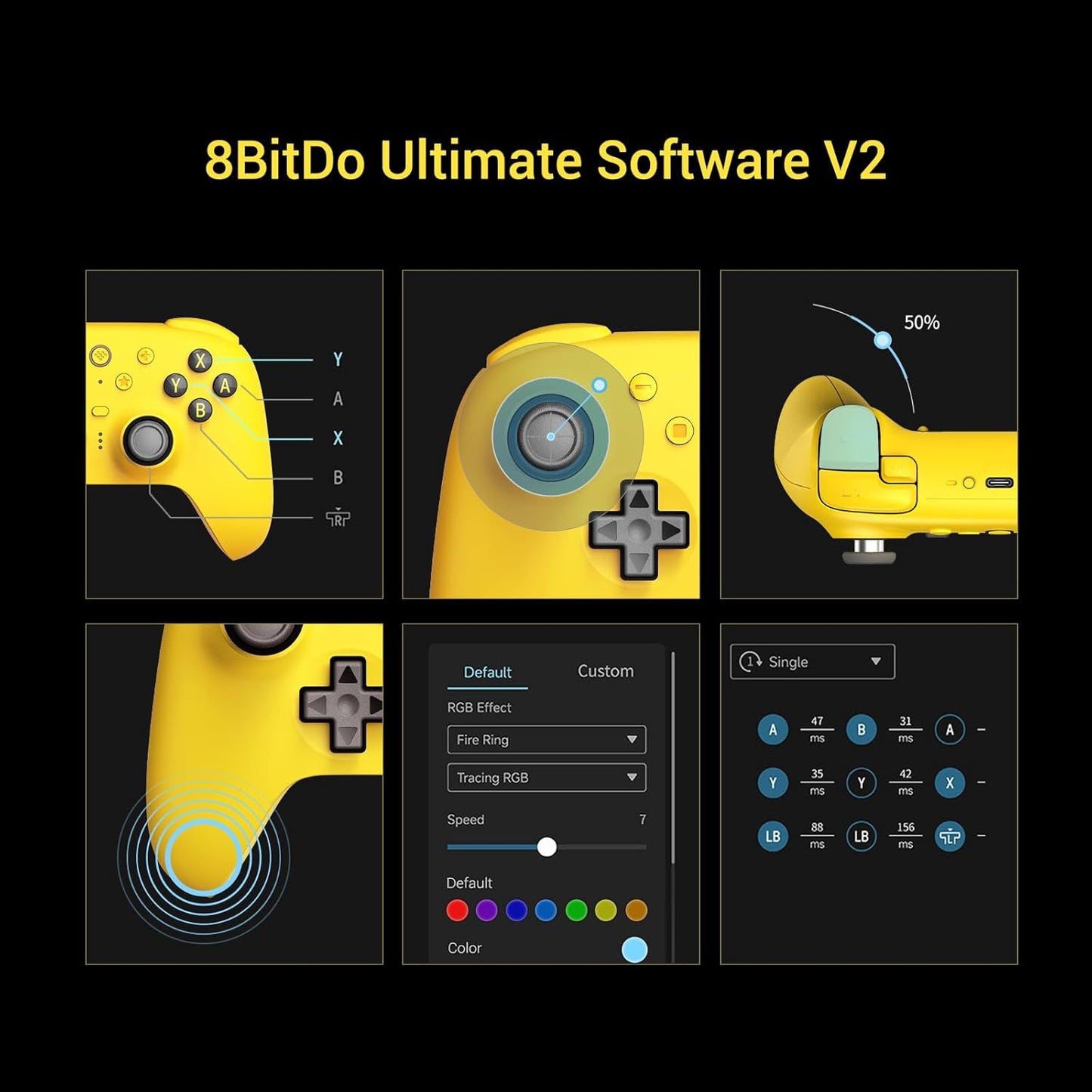 8BitDo Ultimate 2 Bluetooth Controller for Switch, Switch 2, PC&Windows,Switch Pro Controller with TMR Joysticks,Tactile/Hall Triggers,Programmable L4/R4 Bumpers,2 Back Paddle Buttons,RGB Ring,Yellow