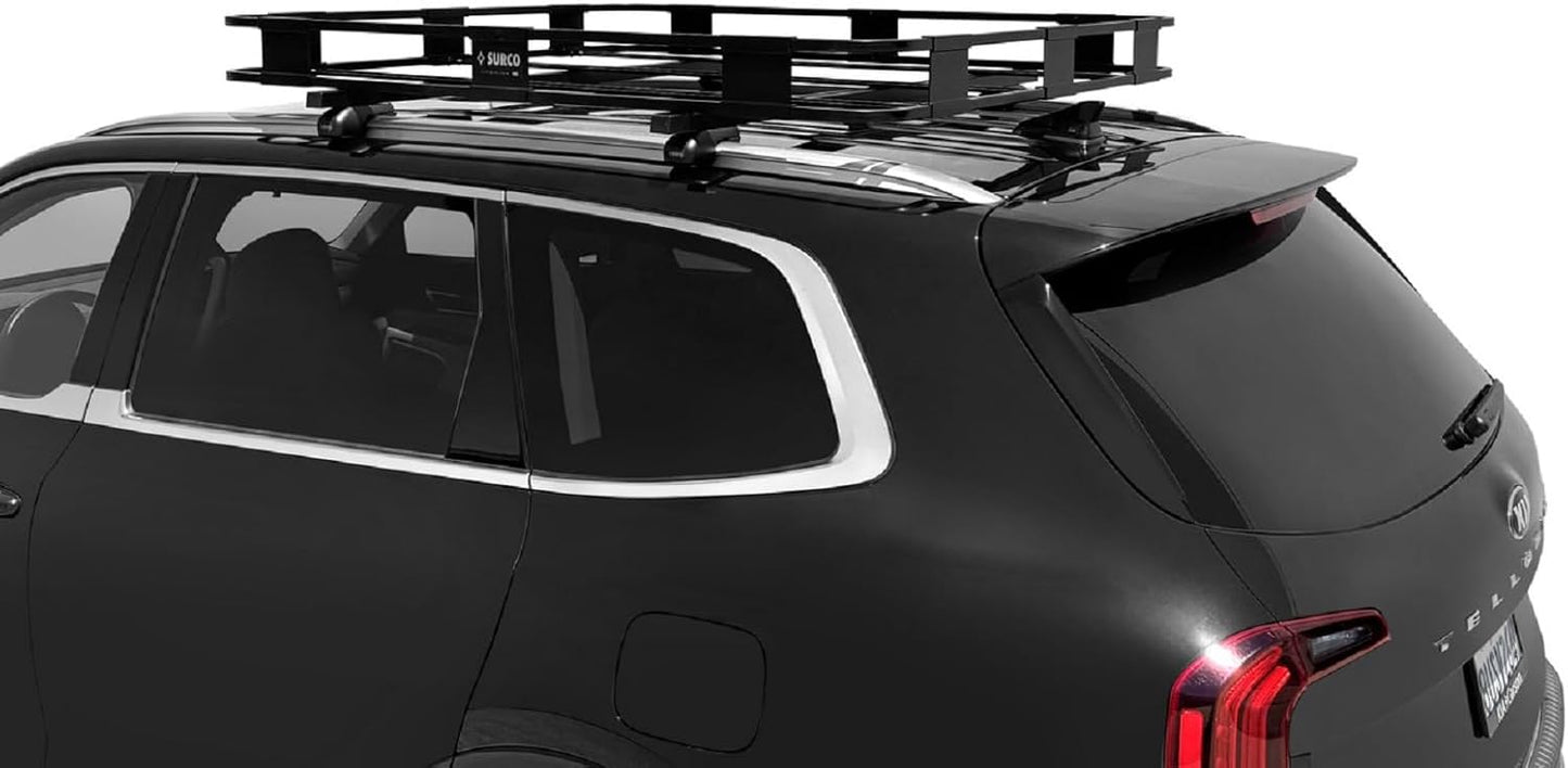 Surco S5050 Safari Roof Basket and Cargo Bars - Lightweight Aluminum Basket with Black Powder Coat Finish Measures 50" Wide x 50" Long x 5" Tall; Simple Assembly Required