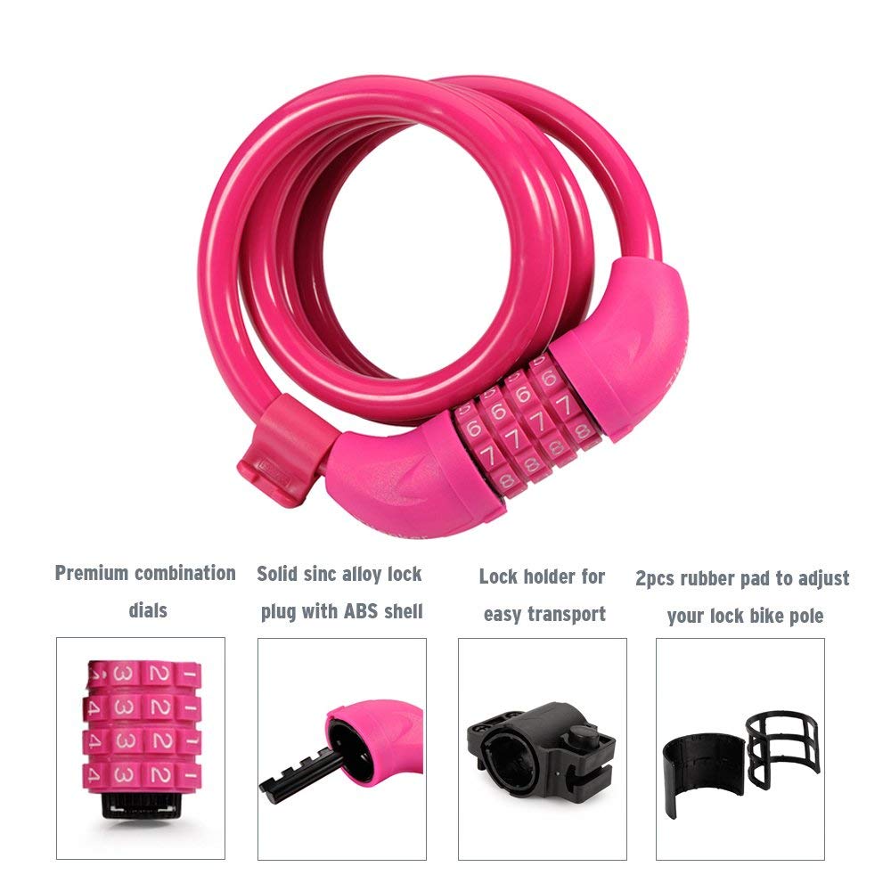 Titanker 2PCS Black Bike Cable Lock (8mm+12mm), 4 Feet Bike Cable Lock Basic Self Coiling Kids Bike Lock Combination with Complimentary Mounting Bracket
