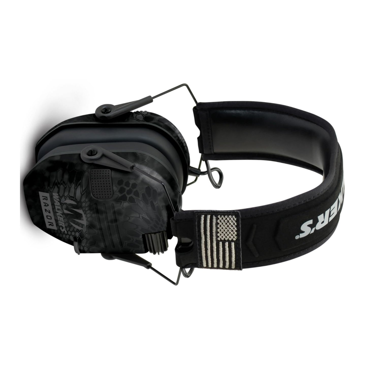 Walker's Razor Patriot Series Hi-Gain Omnidirectional Microphone Electronic Muffs (Kryptek Camo) Bundle with Walkie-Talkie Attachment, Protective Full Coverage Glasses and Cleaning Cloth (2-Pack)