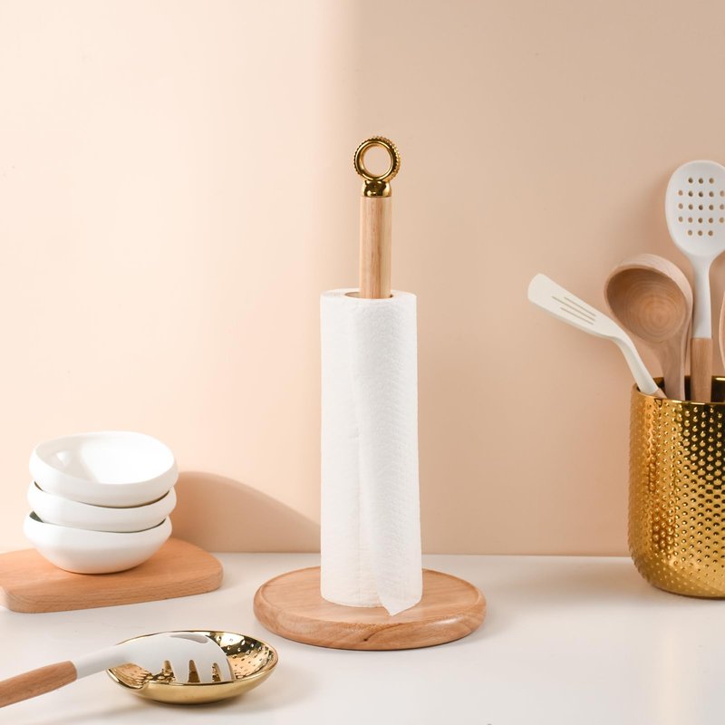 SATU BROWN Stylish Paper Towel Holder Countertop with Heavy Duty Wood Base, Farmhouse Paper Towel Roll Stand for Kitchen Counter fits Standard and Jumbo Size Paper Towels