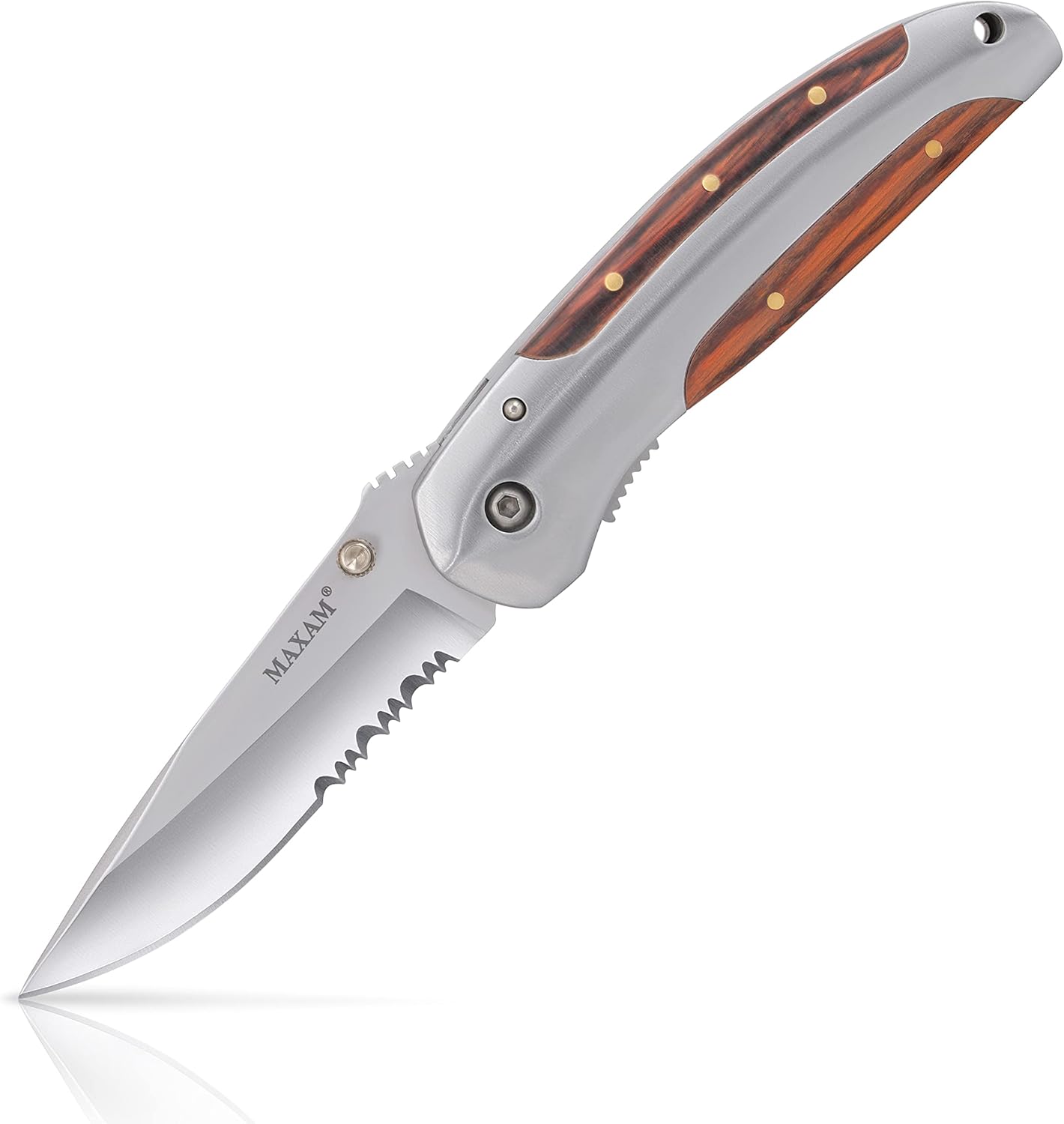 Maxam 4 Inch Liner Lock Knife: Helf Serrated Pocket Knife for EDC, Tactical, Survival, Camping, Fishing, and Hiking