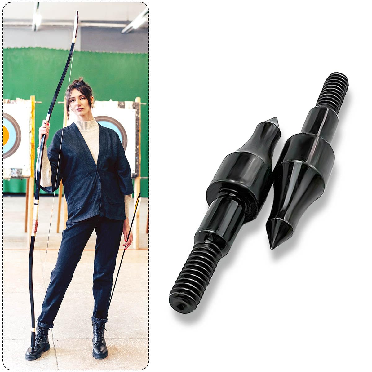 Qoaimu 100 Grain Archery Arrow Field Points Field Tips, High Precision 100 Grain Field Points, Screw-in Bullet Points for 5/16 Inch Arrows Broadheads for Recurve, Compound Bow Crossbow