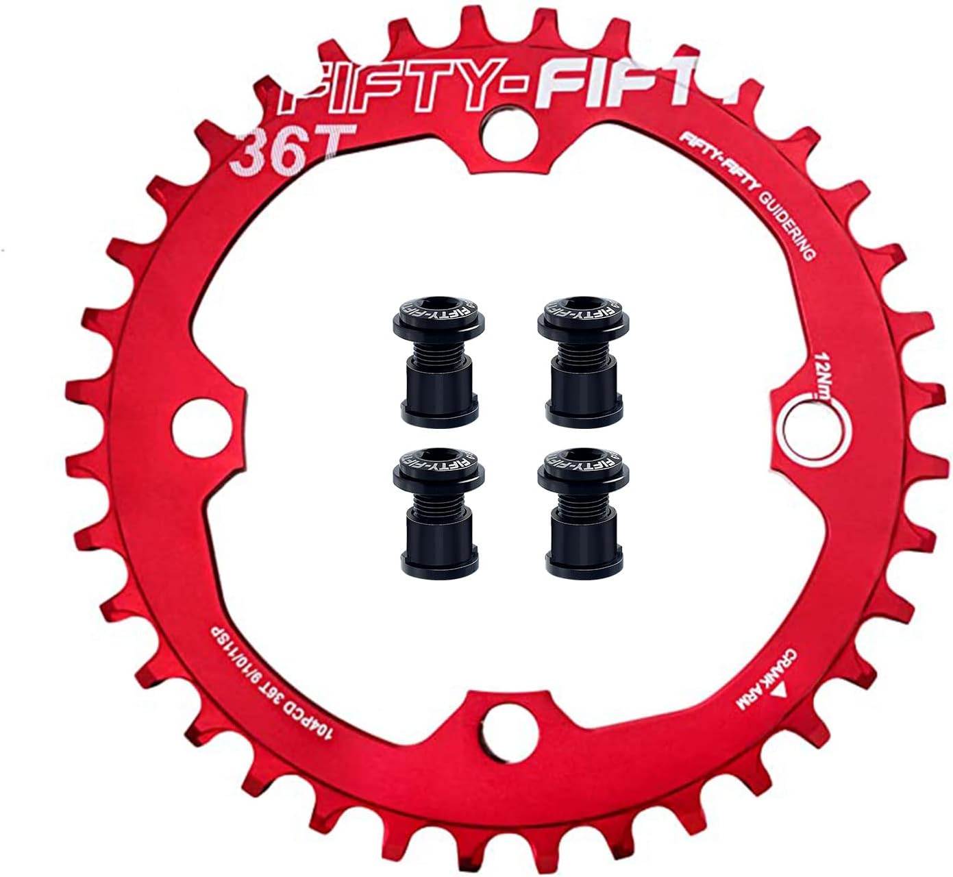 FIFTY-FIFTY Round 104BCD Chainring, 30T 32T 34T 36T Narrow Wide Mountain Bike Chainring, Single Chainring for 9/10/11-Speed with 4 Alloy Chainring Bolts for MTB