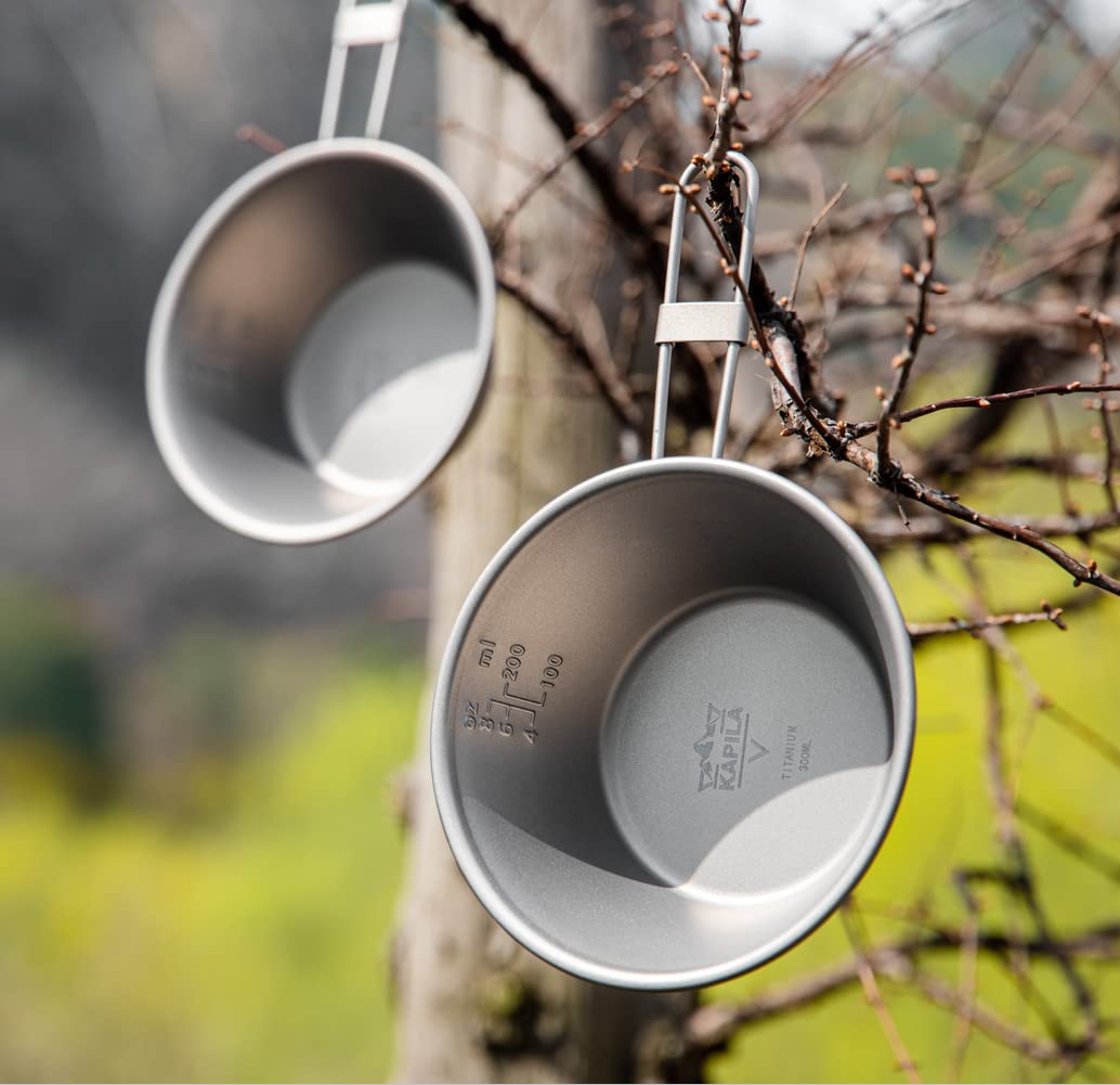 KAPILA 300ml Titanium Bowl with Folding Handle Outdoor Camping Picnic Dishes Portable Tableware