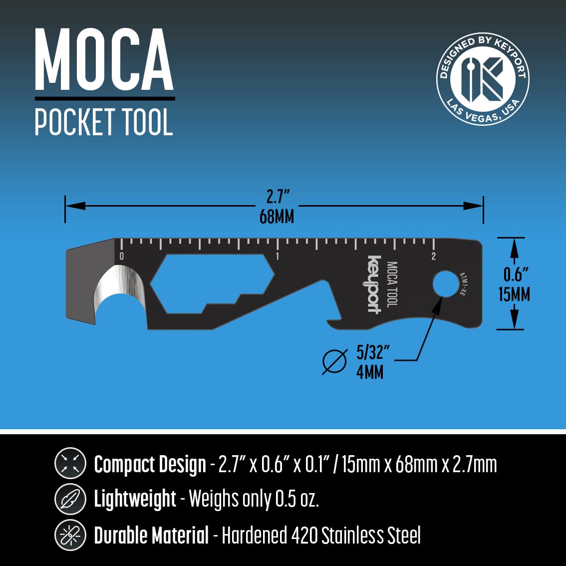 Keyport MOCA 10-in-1 Keychain Multitool (Black) | EDC Multi Tool: Pry Bar, Bottle Opener, Screwdriver, Box Opener, Cord Cutter & More | TSA Key Tool | EDC Gear | Key Organizer, Key Chain Compatible