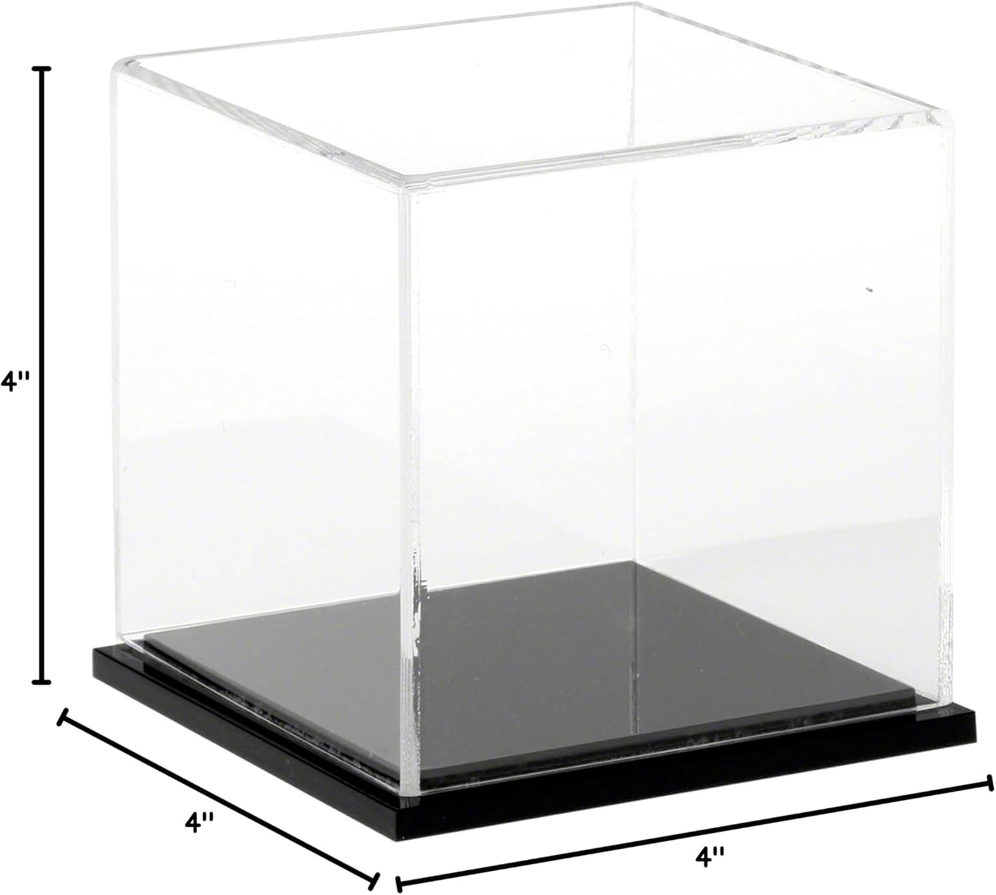 Plymor Clear Acrylic Display Case with Black Base, 4" x 4" x 4"
