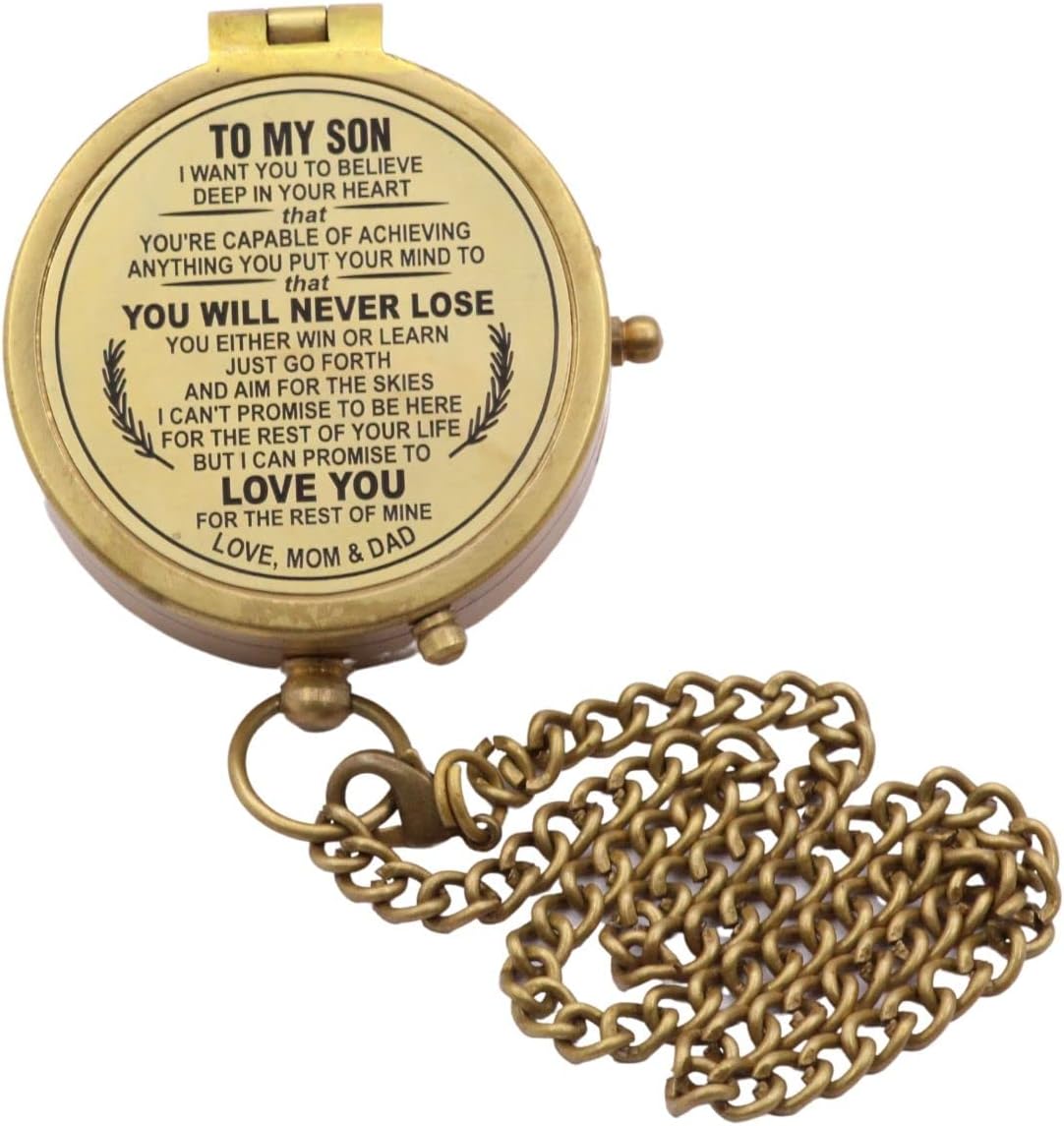 Engraved Dad to Son Compass - I Love You Gift for Son's Birthday, Graduation, or Confirmation