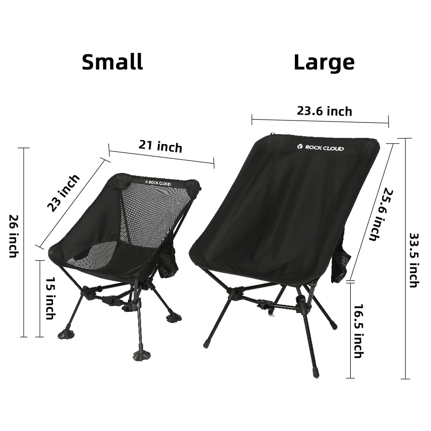 ROCK CLOUD Lightweight Portable Camping Chair Ultralight Folding Chairs Large-Size Outdoor for Camp Hiking Backpacking Lawn Beach Sports, Black-Large