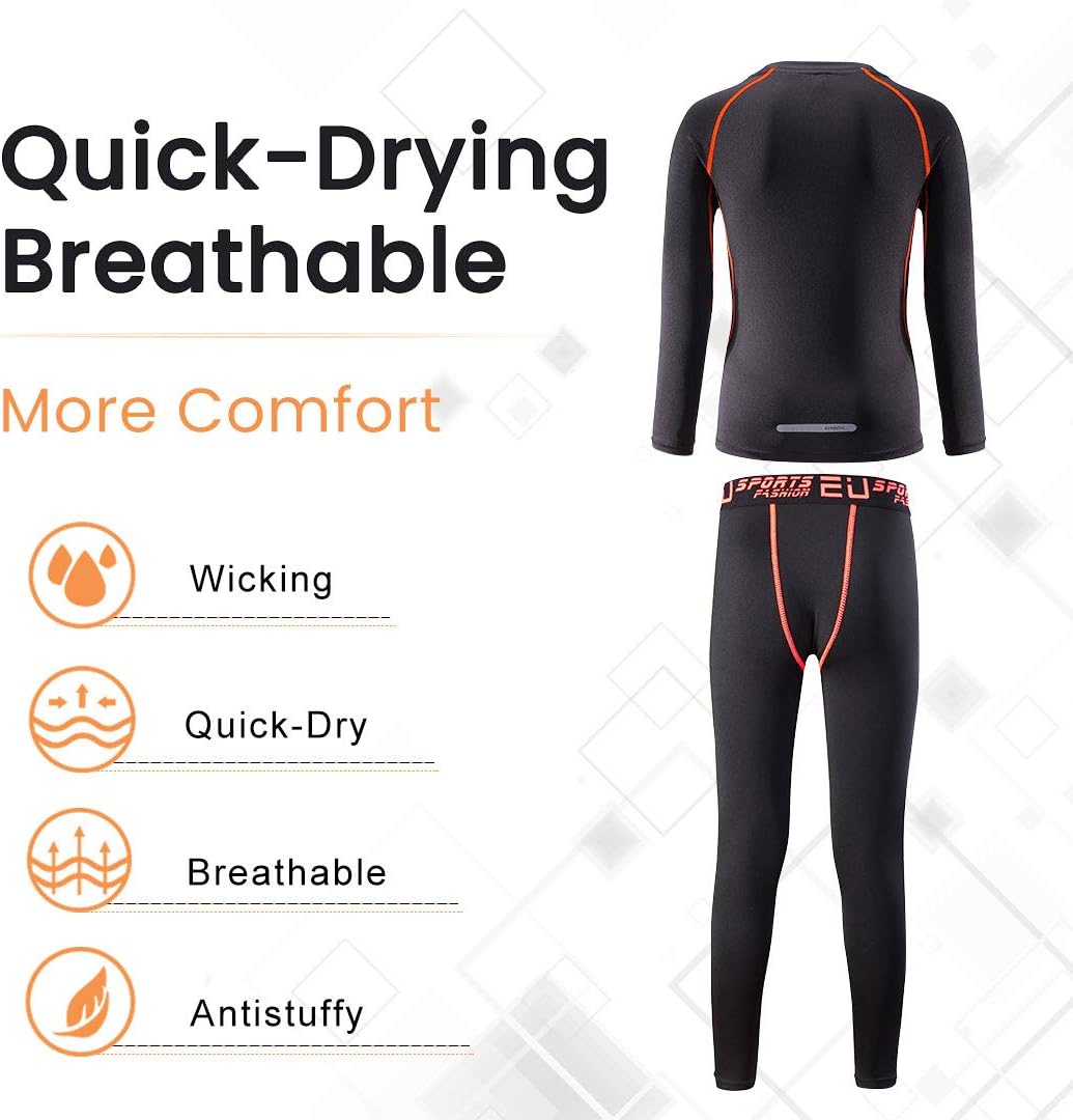 2/3/4 Pcs Boys Girls Base Layer Athletic Compression Leggings and Shirts Thermal Underwear Set Running Pants Tights