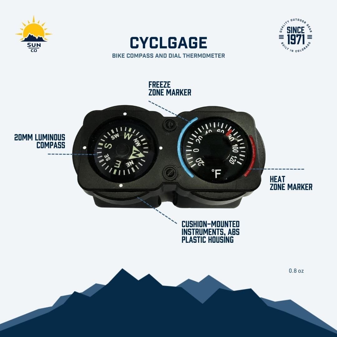 Sun Company CyclGage Bike Thermometer and Compass | Bicycle Handlebar Accessory