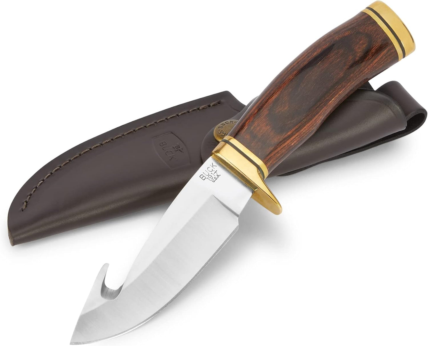 Buck Knives 191 Buck Zipper Guthook Fixed Blade Knife with Leather Sheath