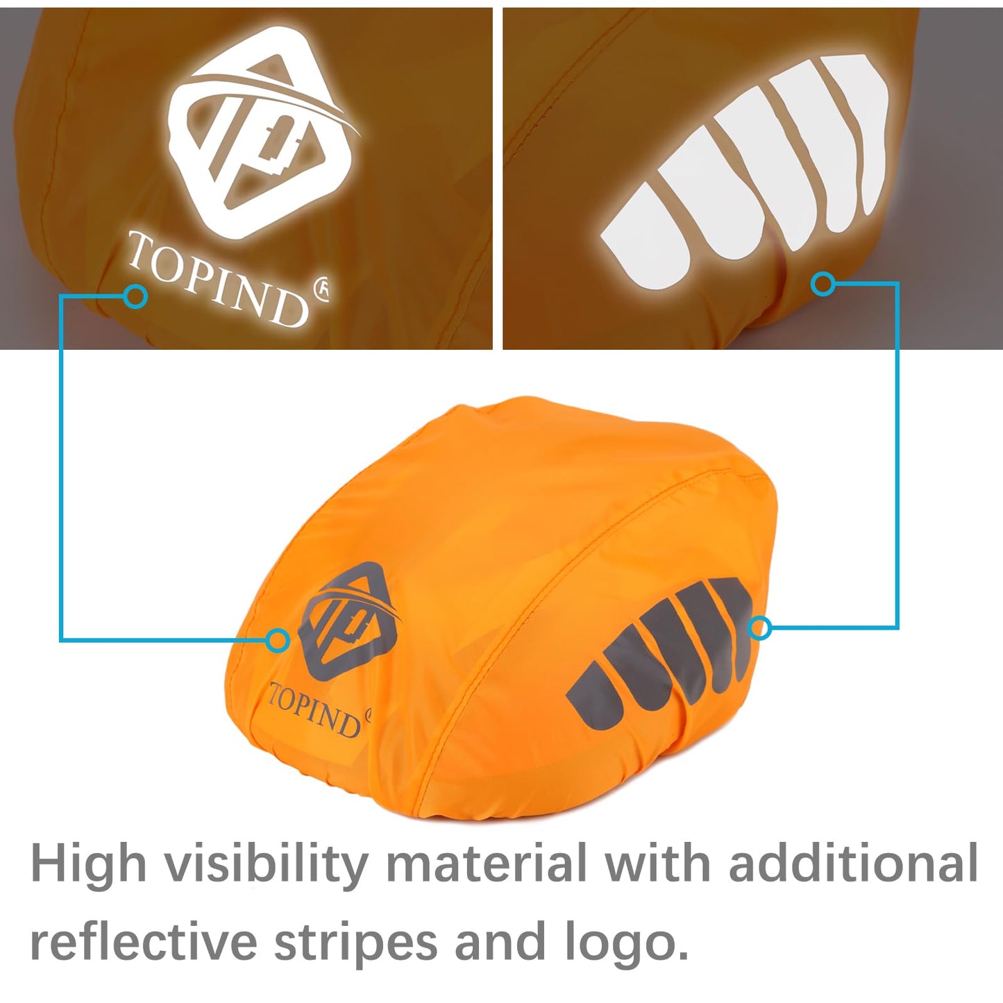 TOPIND Bike Helmet Cover High Visibility Waterproof Cycling Helmet Rain Cover with Reflective Strip Dustproof Breathable Mountain Road Bicycle Helmet Snow Cover Ride Gear (Orange, Medium)