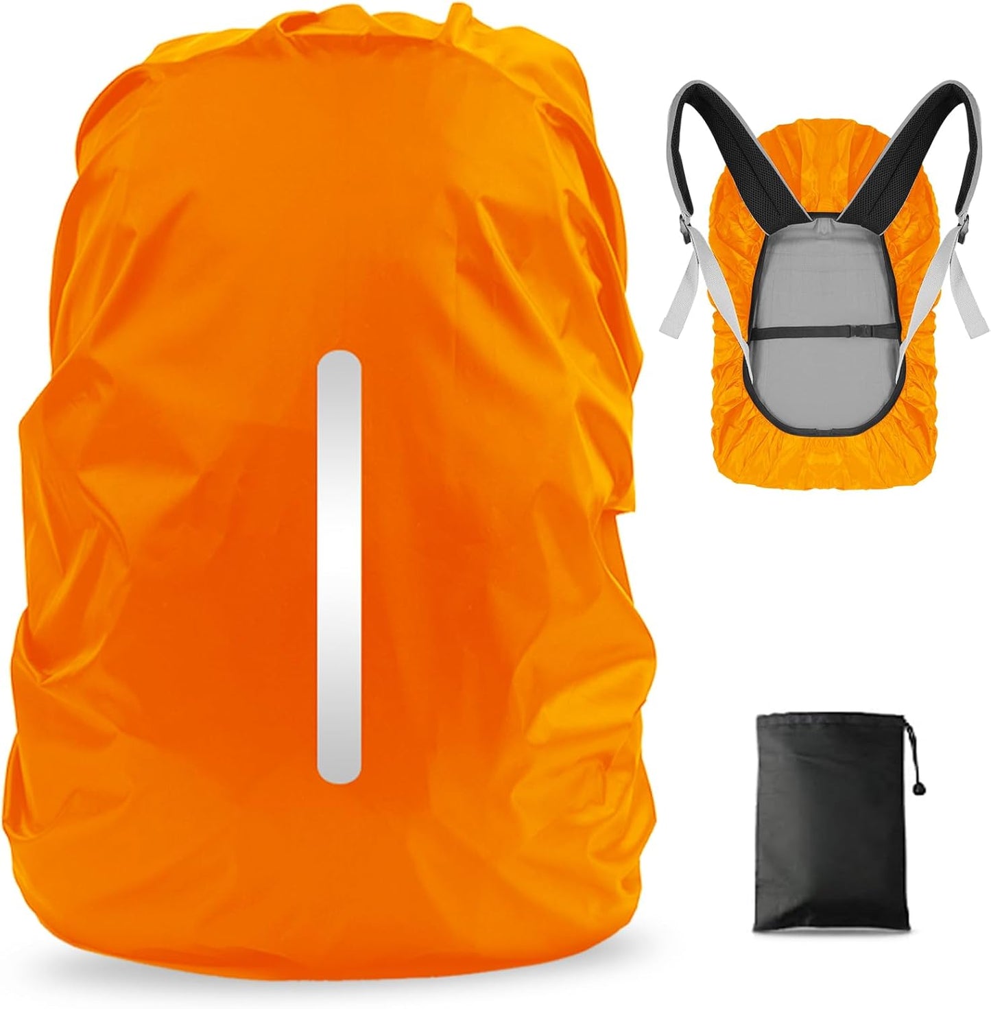LAMA 2pcs Waterproof Rain Cover for Backpack, Reflective Rainproof Protector for Anti-dust and Anti-Theft M 30L-40L Black