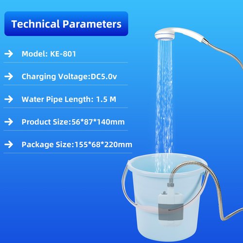 Portable Camping Shower Pump - Rechargeable Outdoor Shower Head Sprayer, Pumps Water from Bucket. Experience Refreshment Anywhere, Perfect for Camping, Hiking, Travel, Car Washing & Pet Cleaning