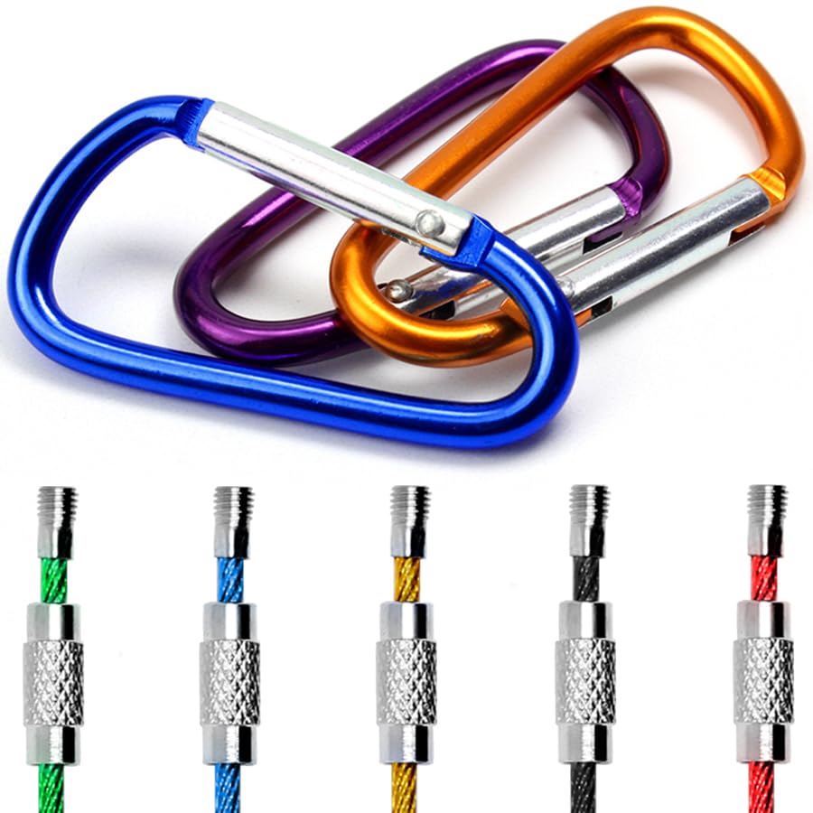 10 Pack Aluminum D-Ring Carabiners, Heavy Duty Carabiner Clips,YuCool Locking Key Security Camping Climbing Hiking Keychain,Locking Carabiner D Ring for Keychain Clip