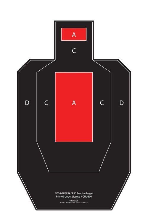 Official USPSA/IPSC Practice Paper Shooting Targets, Competition Torso Target, Paper Silhouette Shooting Target, Shooting Range, Rifles, Handguns, & Shotguns (100, USPSA Reverse Red Center)