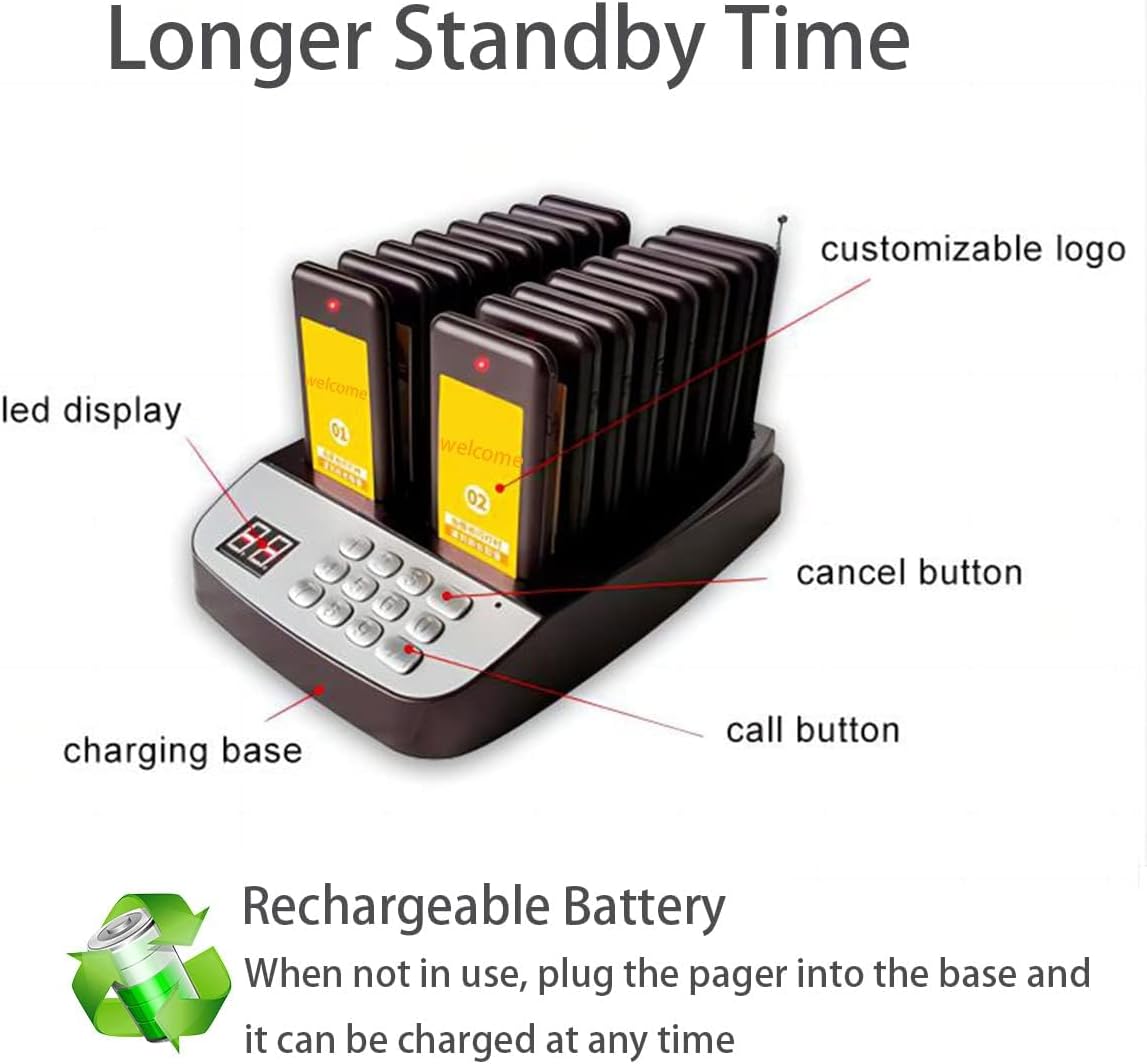 Restaurant Pager System,Pagers for Restaurants 1640ft Long Range,Social Distancing Keeping 16 Pagers and Buzzers,Waterproof Beepers Restaurants|Food Truck| Church Nursery|Cafe