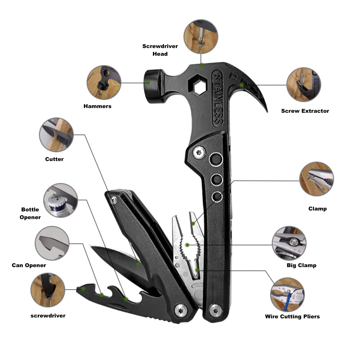 GCFTIFF All in One Survival Tools Hammer Multitool, Camping Hunting Hiking Presents,Cool Gadgets for Boyfriend Husband Grandpa Women Birthday Valentines