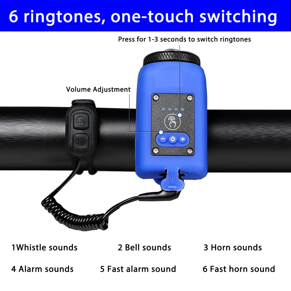 LESOVI Electric Bike Horn Bike Light 2 in 1; 110 dB Bicycle Horn 5 Sound Modes with Rechargeable Battery Waterproof Bicycle Light with Horn for Kids Boys Adults Mountain Bike (LE-01 Black)