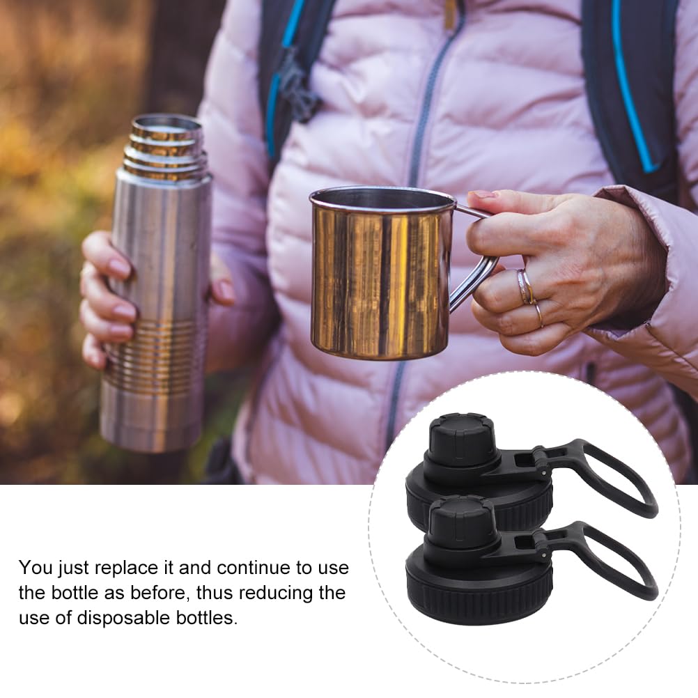 Kisangel 2 Pcs Leakproof Sports Bottle Lids - Wide Mouth Vacuum Bottle Spouts with Silicone Gaskets, Black Pp Material, 2.36X2.36X3.93 Inch