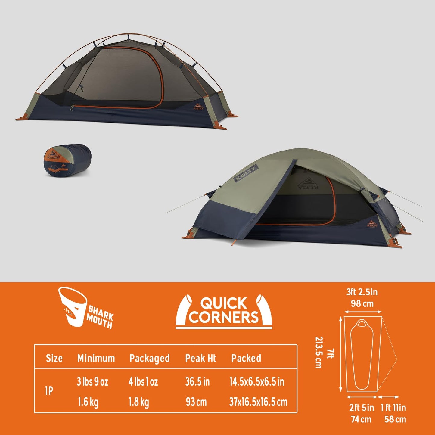 Kelty Late Start 1P Backpacking Tent – Lightweight Solo Camping Tent Shelter with Quickcorners, Aluminum Poles, Waterproof Poly Fly, Updated for 2024 (1 Person)