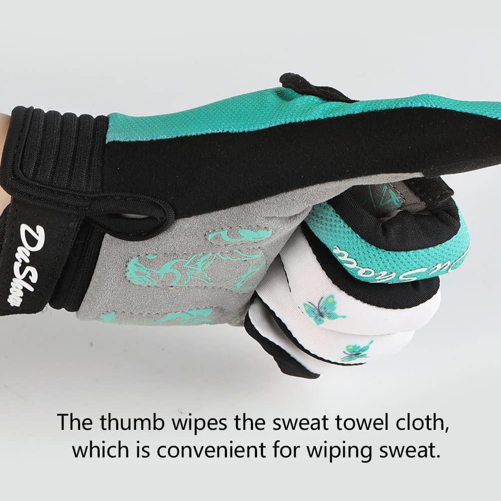 Pink Floral Cycling Gloves for Women | Full Finger Gel Padded Workout Gloves
