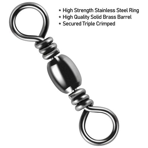 Alwonder 100PCS Fishing Barrel Swivels, High Strength Stainless Solid Ring Brass Barrel Swivel with Black Nickel Coating, Rolling Fishing Swivels Tackle Line Connector Saltwater Freshwater #16