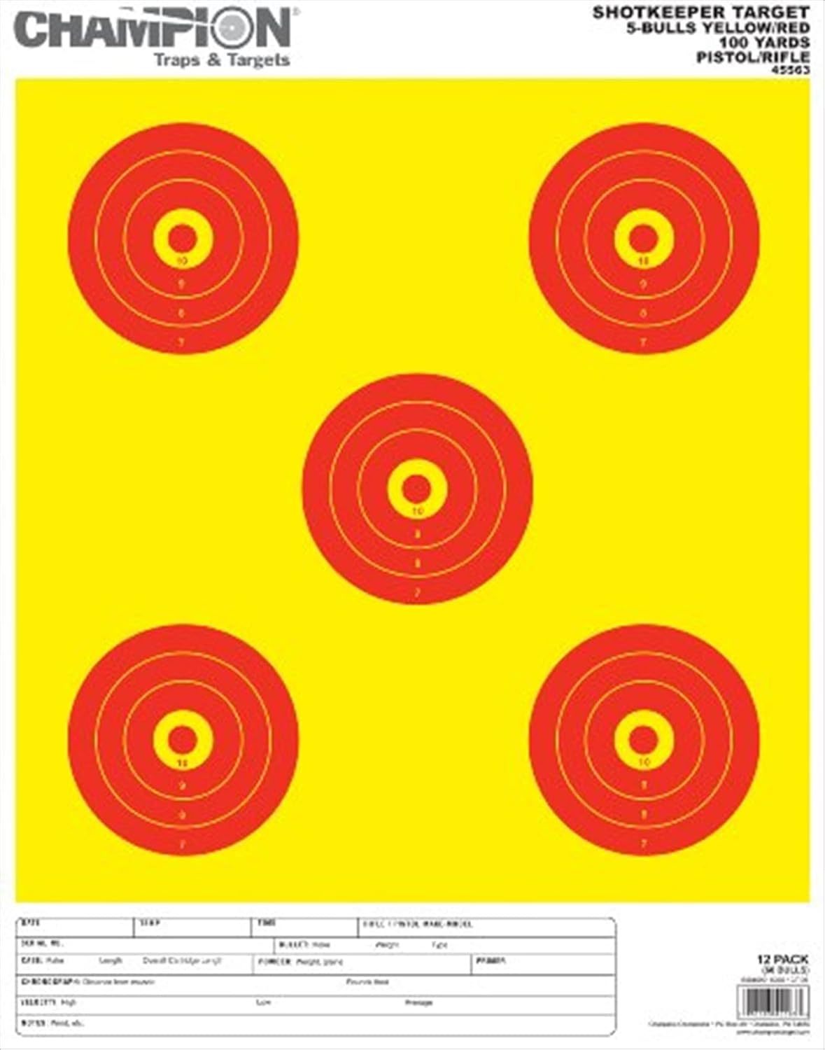 5-Bull Paper Target, Yellow/Orange, 8.5x11, 12/pk