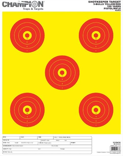 5-Bull Paper Target, Yellow/Orange, 8.5x11, 12/pk
