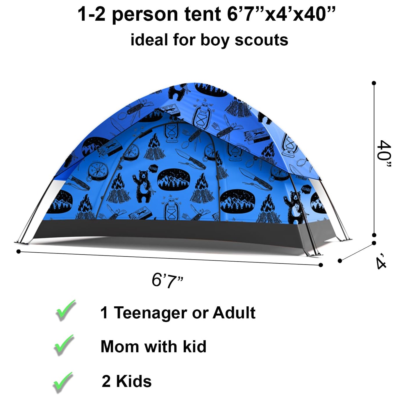 KidzAdventure 2 in 1 Indoor/Outdoor Tent for Kids, Double Layer PU1500 Waterproof, Lightweight N Easy Pop up Toddler/Kids Tent, Ideal for Backyard, Outside Camping, or Play Fort