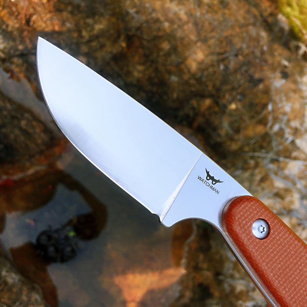Watchman W204D EDC Fixed Blade Knife 14C28N Blade Steel Micarta Handle with Kydex Sheaths for Outdoor Activities Camping