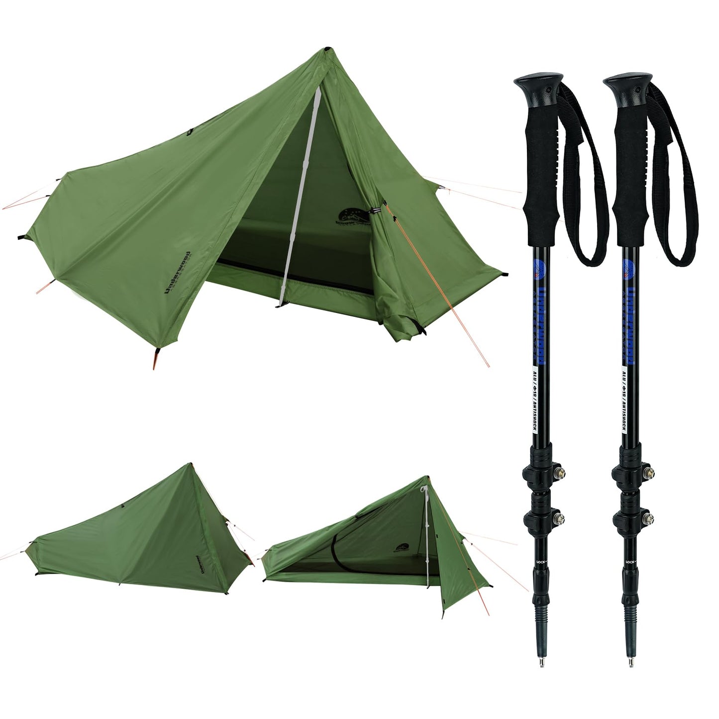 1-Person Ultralight Trekking Pole Tent & Collapsible Aluminum Hiking Poles by Underwood Aggregator