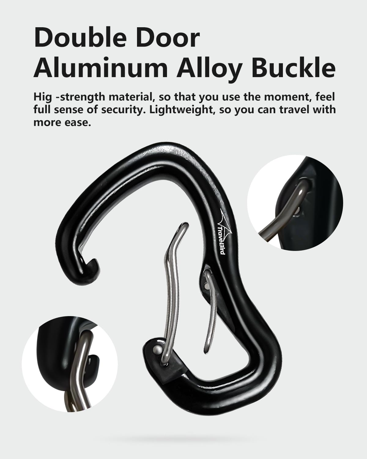 Travel Bird Heavy Duty Carabiner Clip Hook 8KN (1763 lbs), 2 PCS Ultra-Light Aluminum Caribeaners with Double Door D Ring Shape, for Hammock, Camping, Hiking, Backpacking, Dog Leash, Keychain Clip