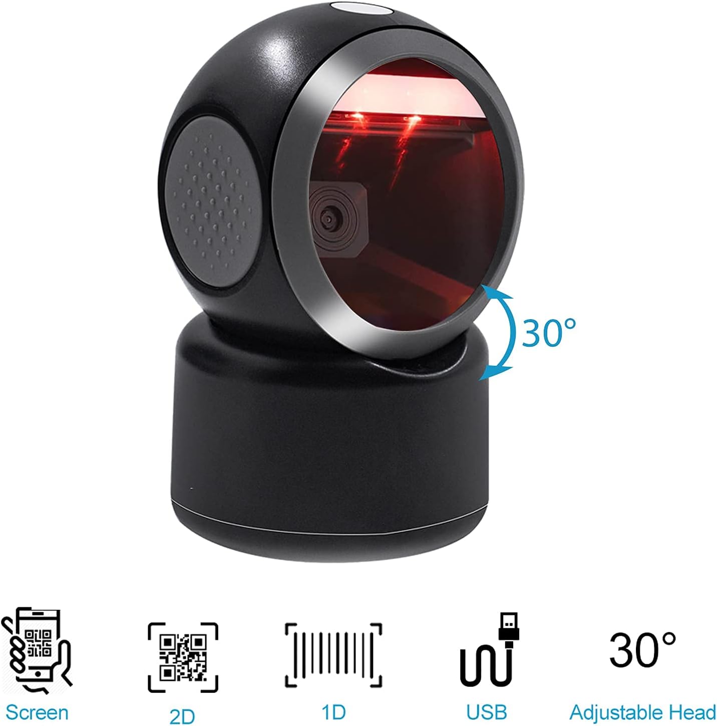 2D QR Hands-Free Barcode Scanner Omnidirectional Automatic Sensing Scanning USB Barcode Reader Adjustable Screen Scanning Platform Scanner for POS PC Supermarket Bookstore