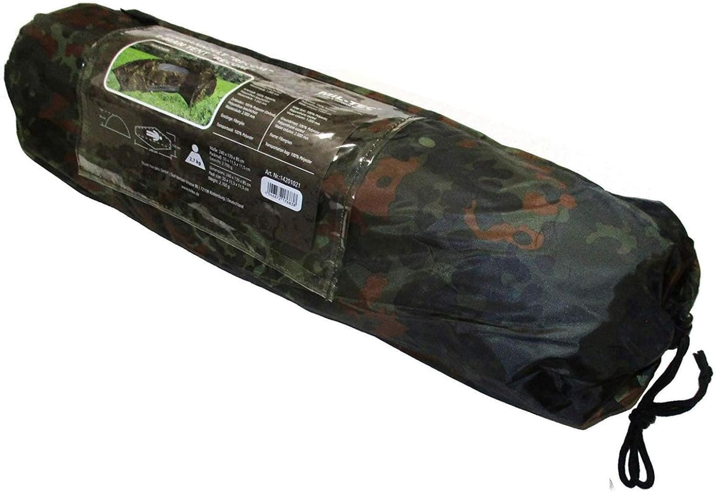 Mil-Tec Recom 1-Person Compact Lightweight Durable Weatherproof Wind & Storm-Resistant Easy-to-Install Tactical Outdoor Hiking Camping Tent with Zipper Entrance & Mosquito Net