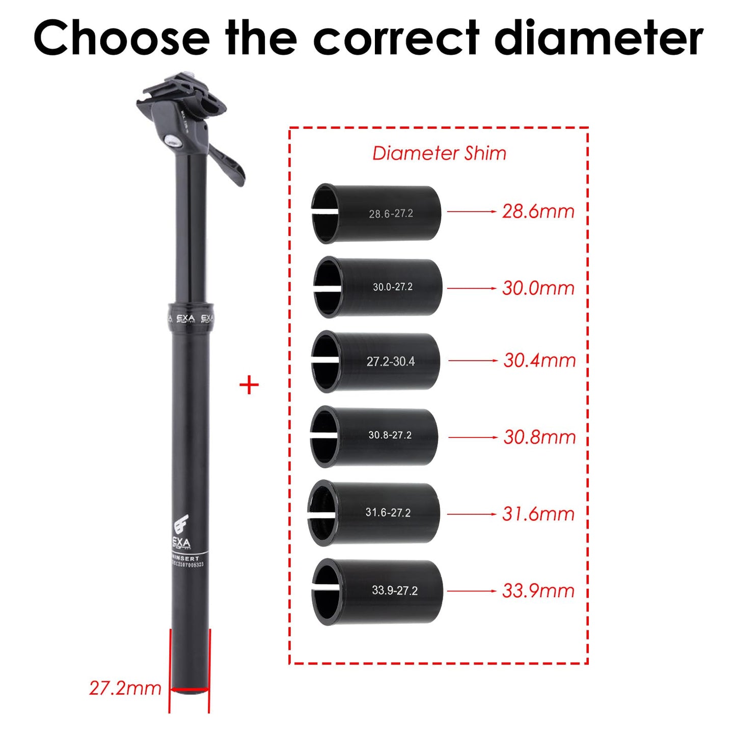JFOYH EXA Form Upgraded Speed Up 30.0mm Cable-Less Hydraulic Dropper Post with Corresponding Shim/Adapter, 150mm Travel, Consist of 27.2mm Seatpost and 30.0mm Shim