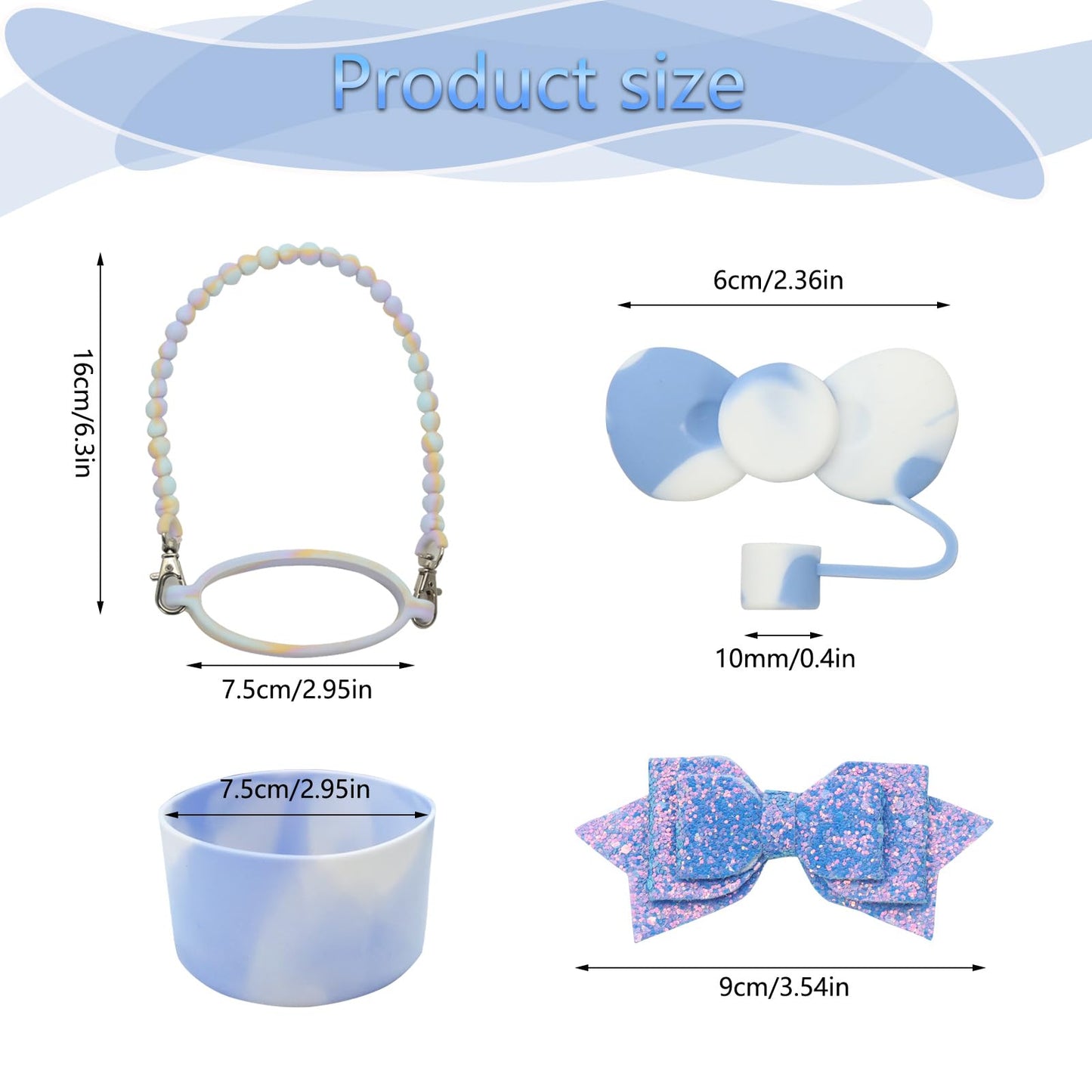 4pcs Stanley Cup Accessories Set, Silicone Bow Straw Cover 10mm for 30&40 oz tumbler with Boot & Water Bottle Handle Strap, Bling Stanley Charms (Green Gradient)