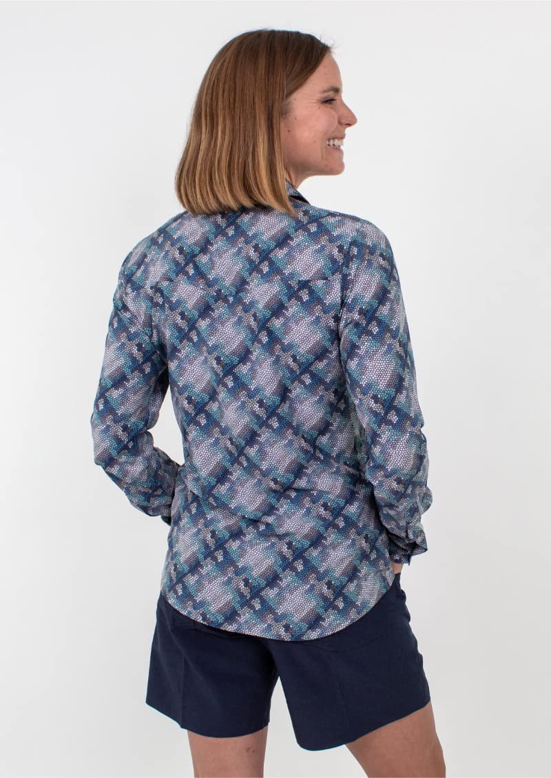 Club Ride Women's Gracie Long Sleeve Cycling Jersey - Indigo Blue Mosaic Print - X-Small