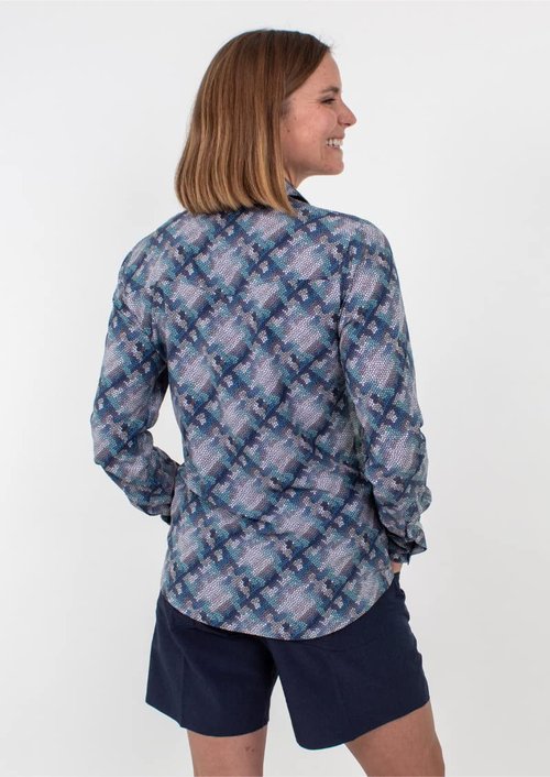 Club Ride Women's Gracie Long Sleeve Cycling Jersey - Indigo Blue Mosaic Print - X-Small