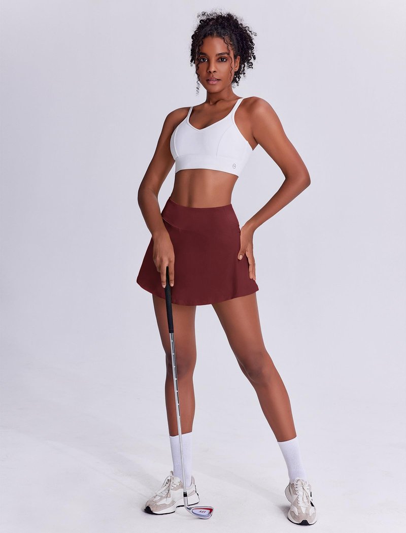 PINSPARK Skorts for Woman High Waisted Tennis Skirt Lightweight Golf Skirts with Pockets Flowy Pickleball Skirt Stretchy Athletic Skorts, Red Merlot XX-Large