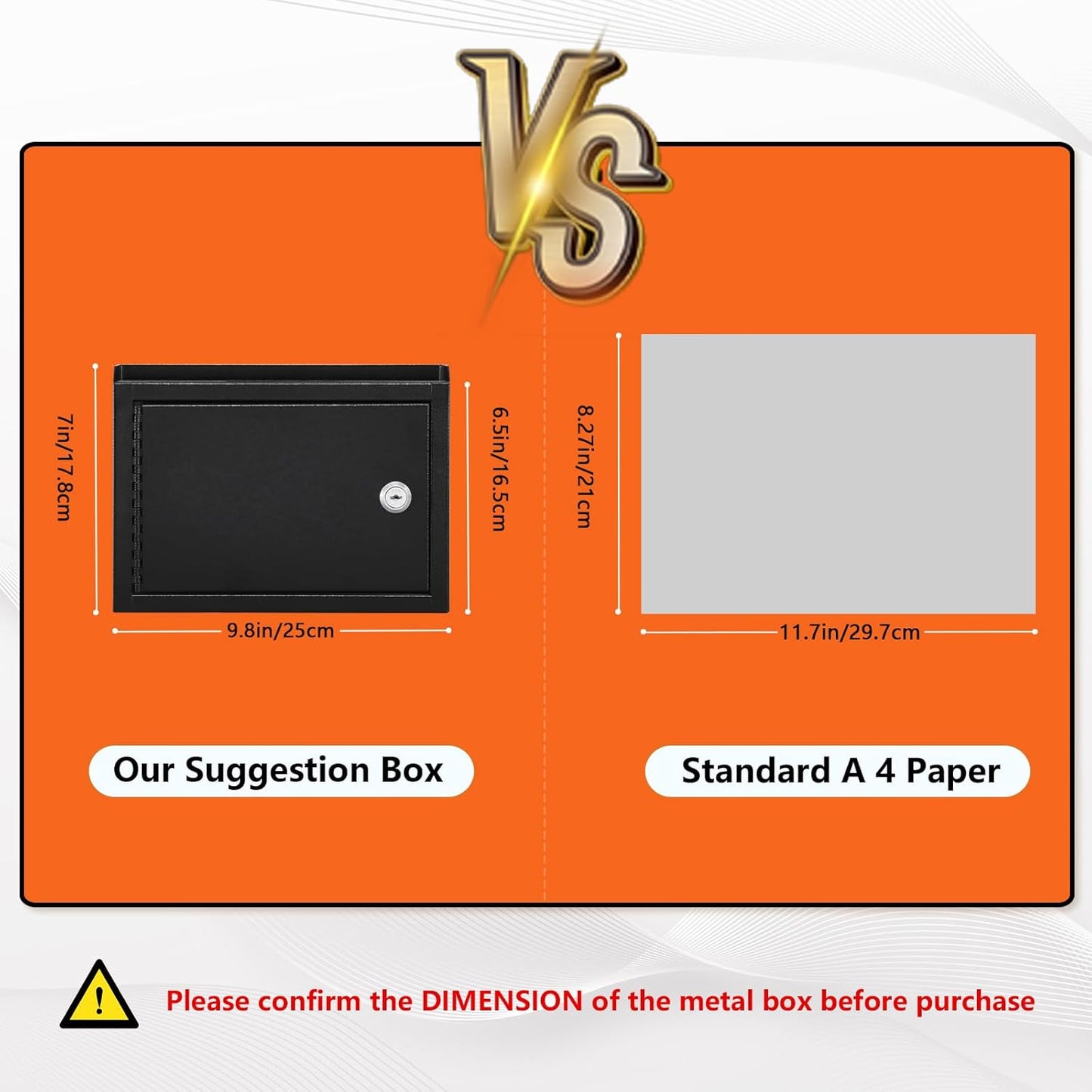 KYODOLED Suggestion Box with Lock and Slot, Small Locking Mailbox for Office, Wall Mount Safe Money/Key Drop Box with 50 Free Suggestion Cards, 9.8" W x 3" D x 7" H, Black