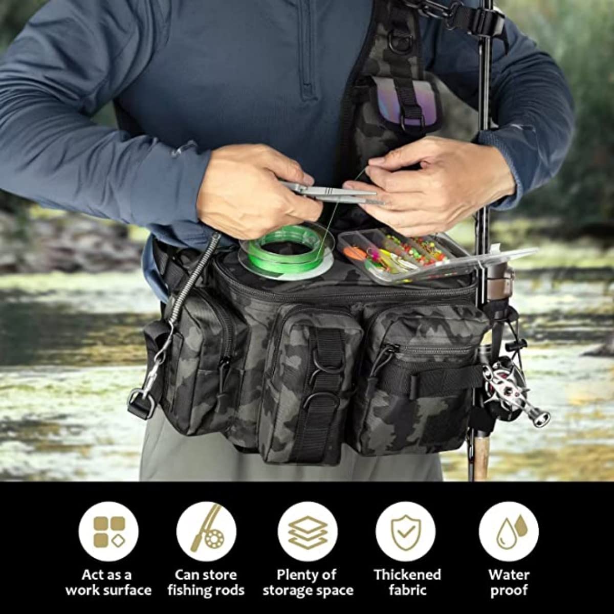 YAOYAOLING Fishing Tackle Bag,Tactical Fishing Sling Tackle Storage Bag,Lightweight Sling Fishing Backpack- Sling Tool Bag for Fishing Hiking Hunting Camping
