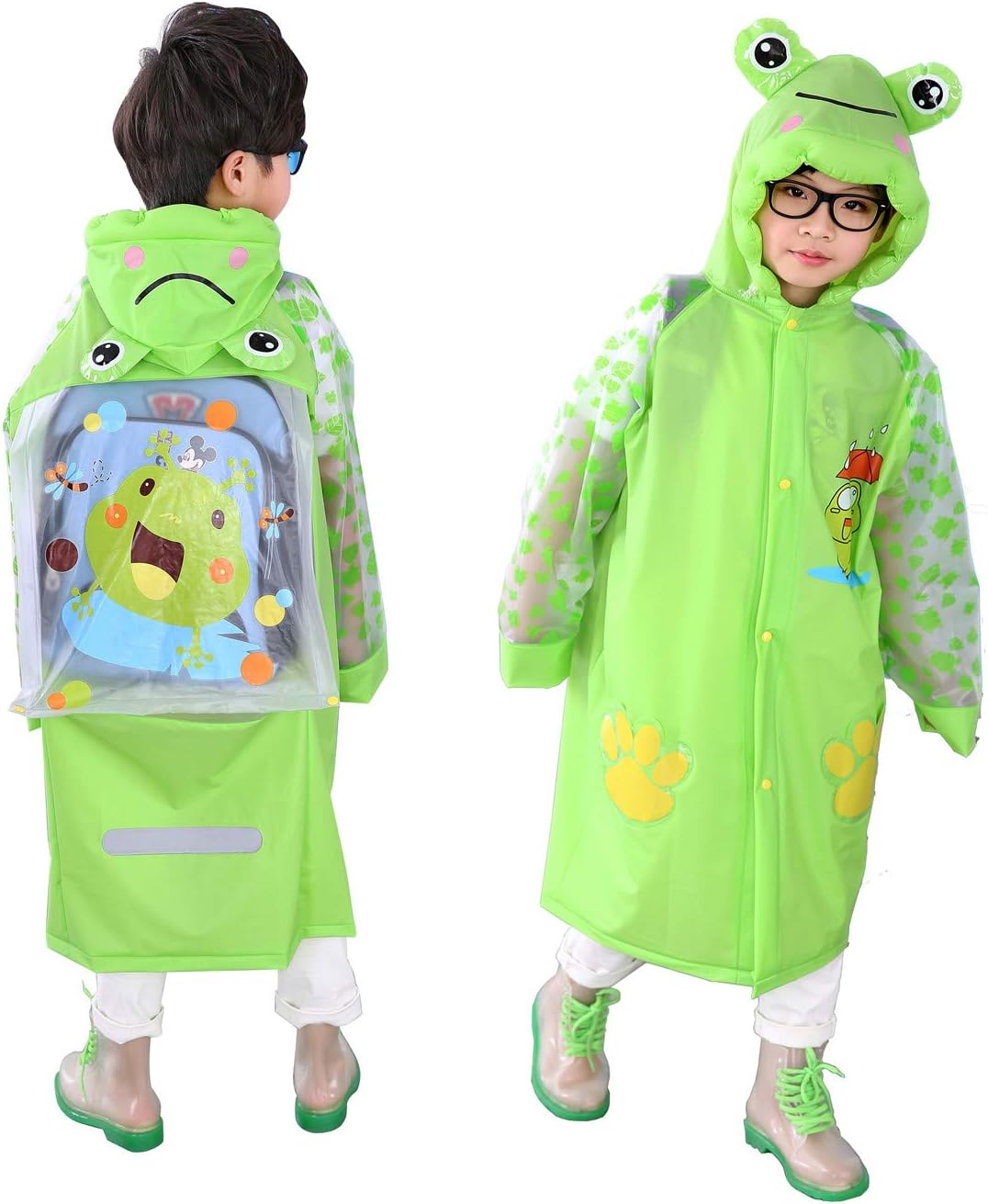 Kids Rain Coat for Kids Raincoat Girls Boys Reusable Rain Poncho Jacket Gear Schoolbag Position Packable Rainwear