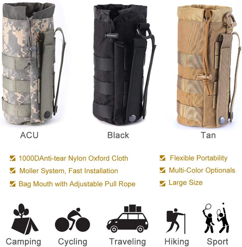 Upgraded Tactical Water Bottle Holder | Molle Pouch for Travel & Hydration