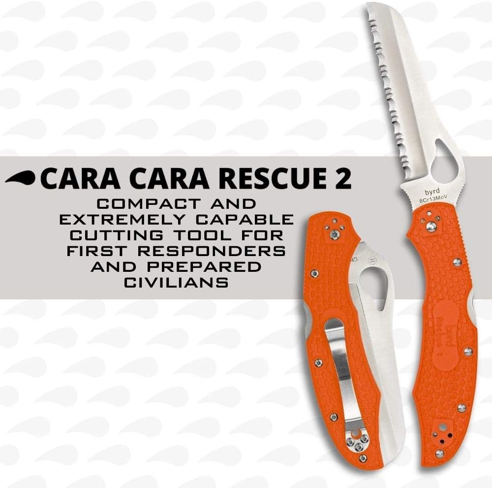 Byrd Cara Cara 2 Rescue Lightweight Knife with 3.88" Stainless Steel Sheepfoot Blade and High Performance Black FRN Handle - SpyderEdge - BY17SBK2