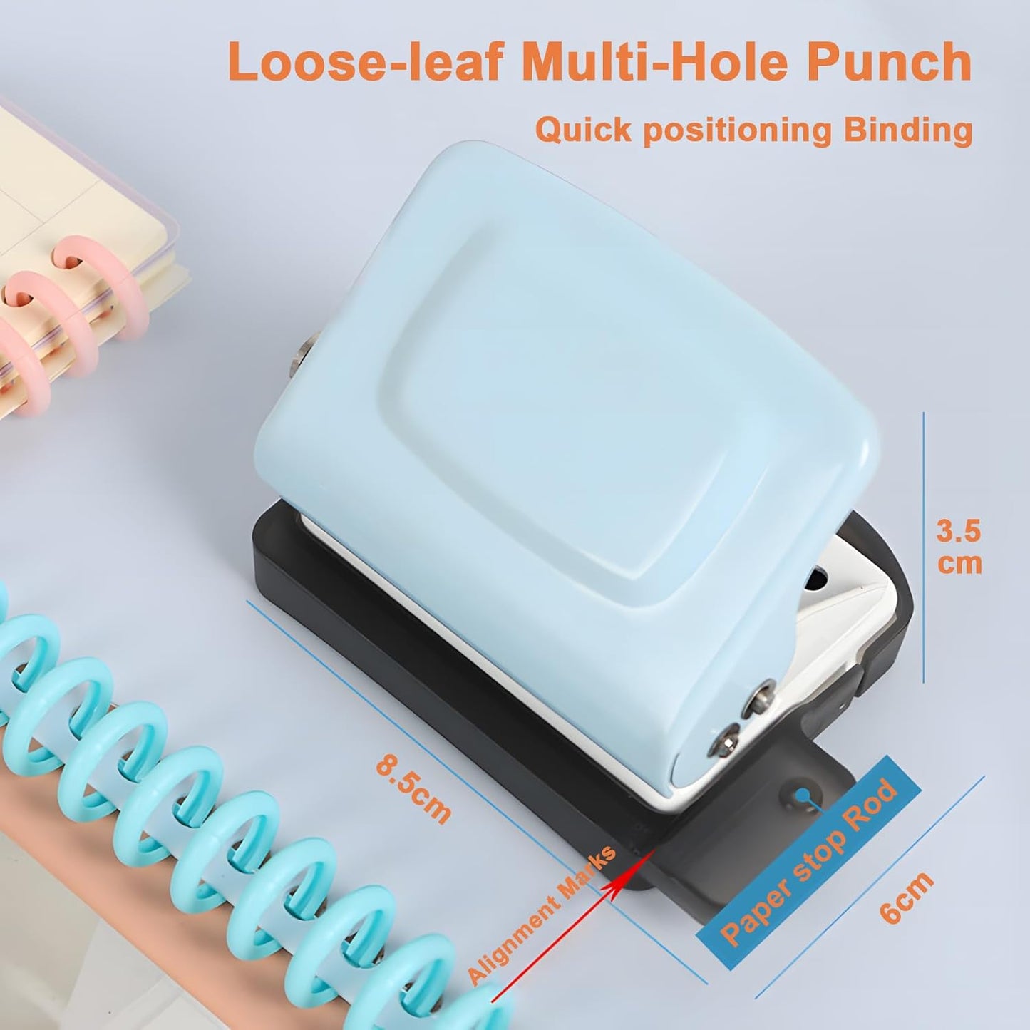 Spiral Binding Machine-Mini 6 Hole Puncher, DIY Creative Book Binder Machine for Planner, Portable A4/A5/B5 Book Loose Leaf Paper Puncher for Coil Bound- Blue