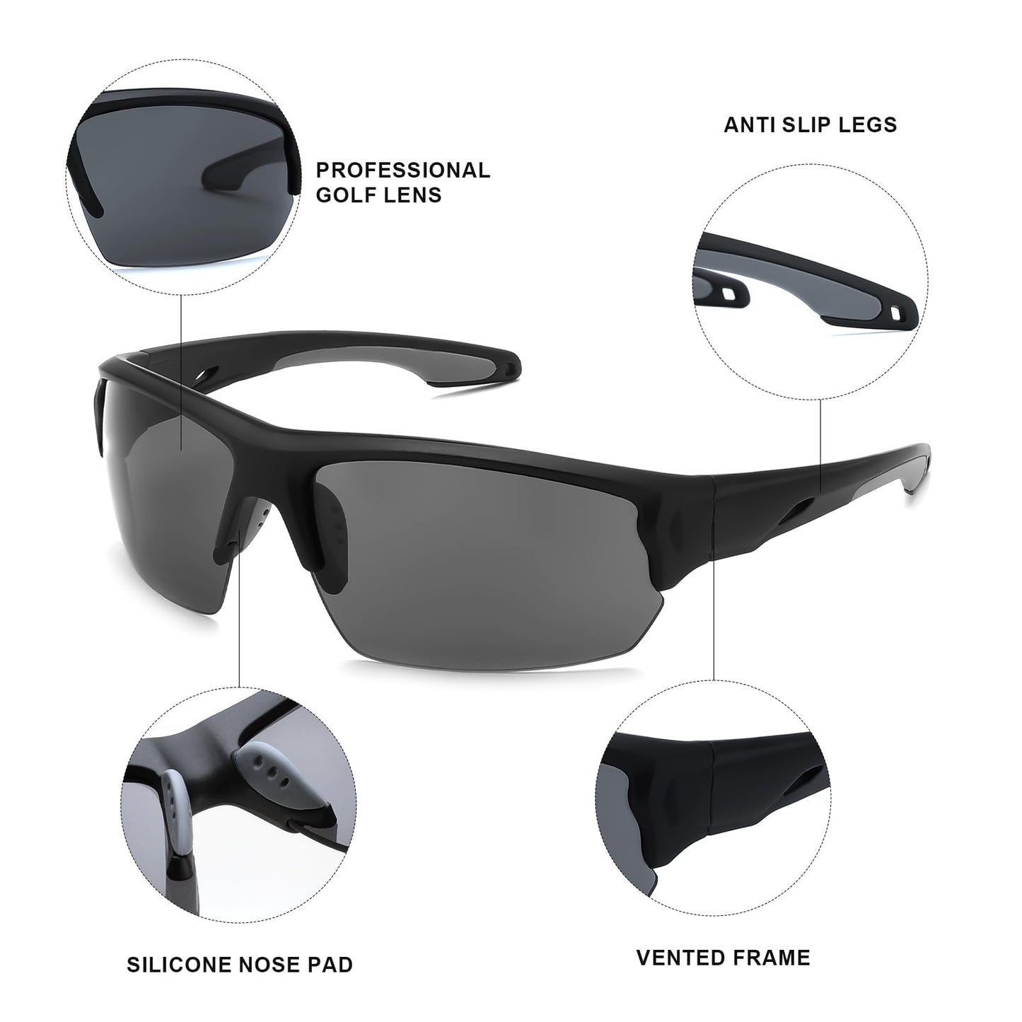 Karsaer Verde Golf Wrap Semi-Rimless Ball Finder Sunglasses for Men Women,Ideal for Golfing,Running,Cycling,Pickleball,with UV402 Protection Shades