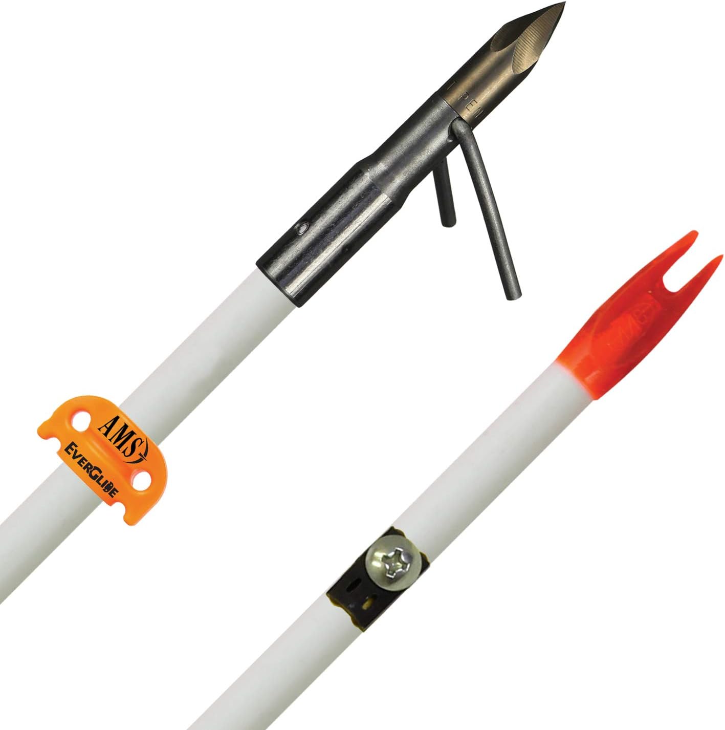 AMS Bowfishing Fiberglass Arrow-White w/Chaos FX Point & AMS EverGlide Safety Slide