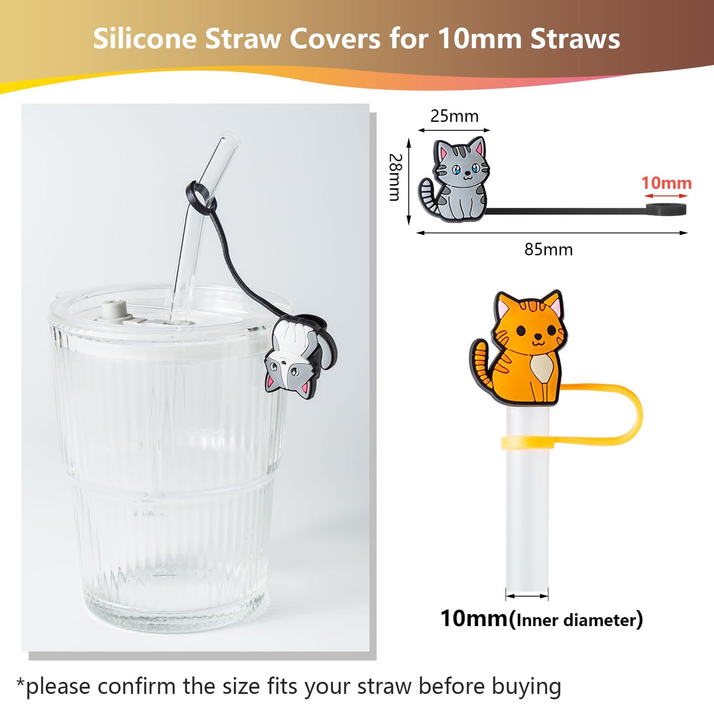 8Pcs Cat Silicone Straw Tips Cover for Stanley Cup with Handle,10mm Silicone Straw Covers for Stanley 40oz & 30oz Tumbler Cup Accessories